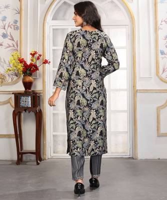 Black color chanderi printed readymade kurta set for trendy girls 3