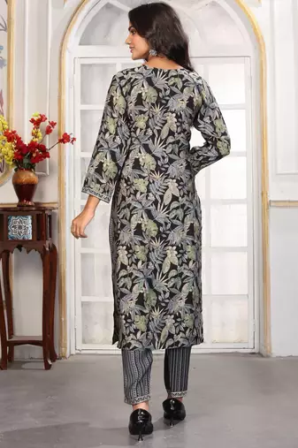 Black color chanderi printed readymade kurta set for trendy girls