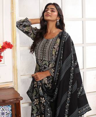 Black color chanderi printed readymade kurta set for trendy girls 4