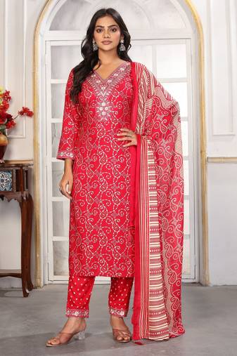 Pink color rayon fabric designer printed readymade kurta set for trendy girls