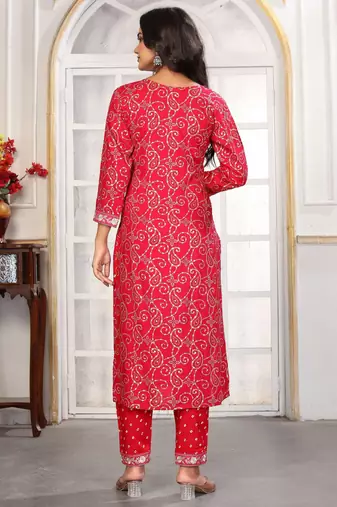Pink color rayon printed readymade kurta set for trendy girls