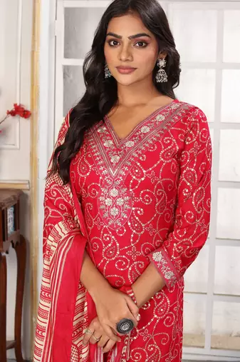 Pink color rayon printed readymade kurta set for trendy girls