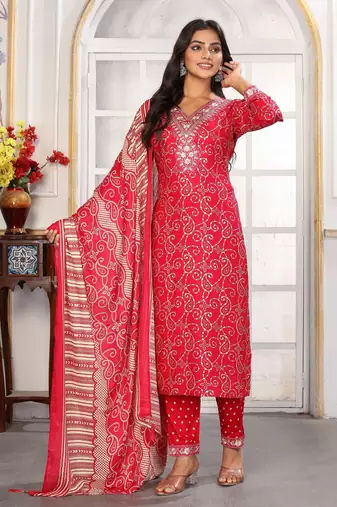 Pink color rayon printed readymade kurta set for trendy girls