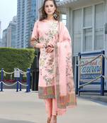 Pink color linen fabric digital printed ethnic readymade suit for trendy looks
