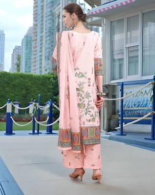 Pink color linen digital printed readymade suit for trendy looks 2