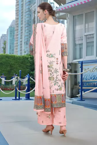 Pink color linen digital printed readymade suit for trendy looks