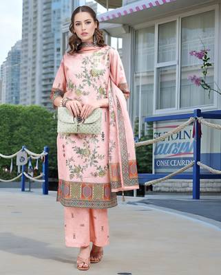 Pink color linen digital printed readymade suit for trendy looks 5