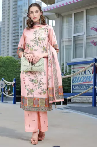 Pink color linen digital printed readymade suit for trendy looks