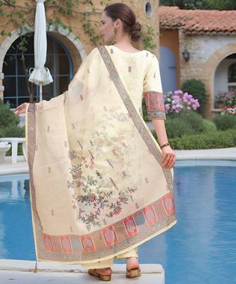 Pista color linen digital printed readymade suit for trendy looks 2
