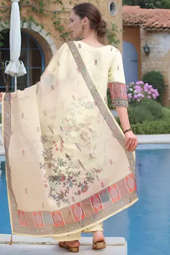 Pista color linen digital printed readymade suit for trendy looks