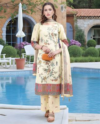 Pista color linen digital printed readymade suit for trendy looks 3