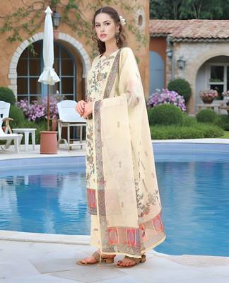 Pista color linen digital printed readymade suit for trendy looks 4