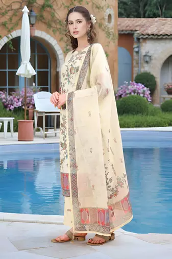Pista color linen digital printed readymade suit for trendy looks