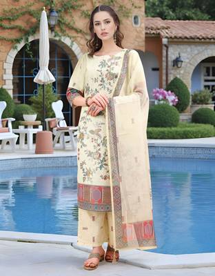 Pista color linen digital printed readymade suit for trendy looks 5