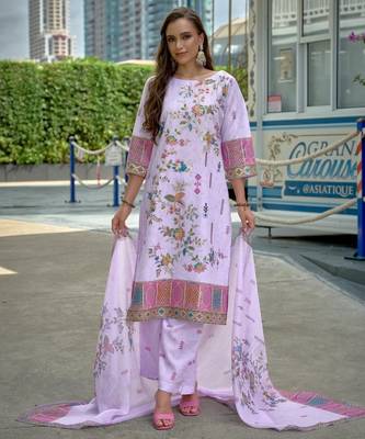 Purple color linen digital printed readymade suit for trendy looks 1