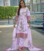Purple color linen fabric digital printed ethnic readymade suit for trendy looks