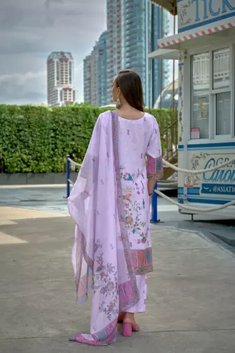 Purple color linen digital printed readymade suit for trendy looks