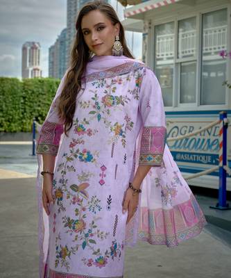 Purple color linen digital printed readymade suit for trendy looks 3