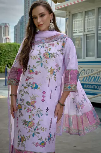 Purple color linen digital printed readymade suit for trendy looks