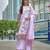 Purple color linen fabric digital printed ethnic readymade suit for trendy looks