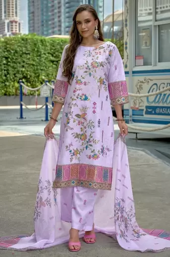 Purple color linen digital printed readymade suit for trendy looks