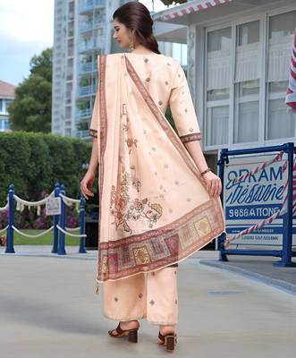 Peach color linen digital printed readymade suit for trendy looks 2