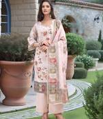 Off white color linen fabric digital printed ethnic readymade suit for trendy looks