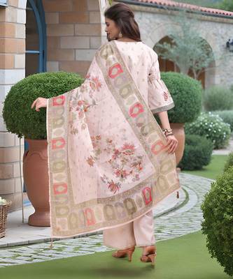Off white color linen digital printed readymade suit for trendy looks 2