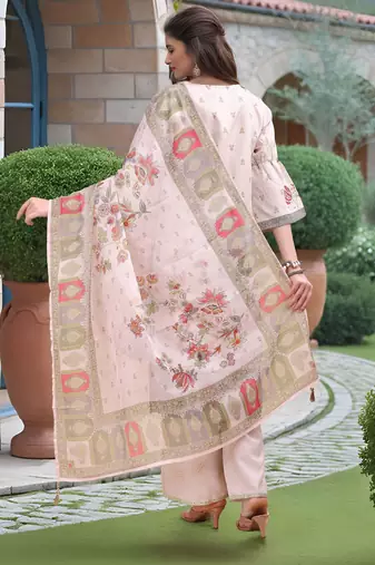 Off white color linen digital printed readymade suit for trendy looks