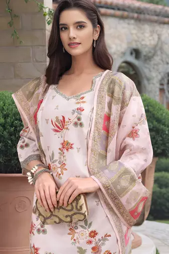 Off white color linen digital printed readymade suit for trendy looks