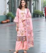 Pink color linen fabric digital printed ethnic readymade suit for trendy looks