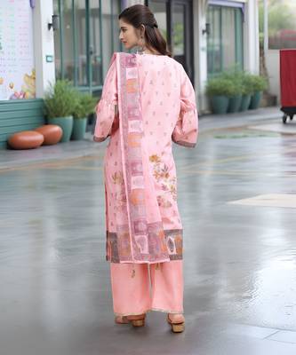 Pink color linen digital printed readymade suit for trendy looks 2