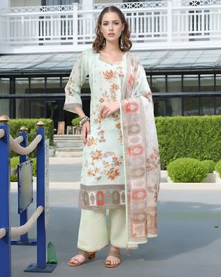 Pista color linen digital printed readymade suit for trendy looks 1