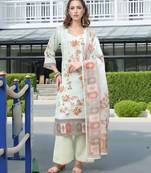 Pista color linen fabric digital printed ethnic readymade suit for trendy looks