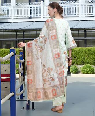 Pista color linen digital printed readymade suit for trendy looks 2