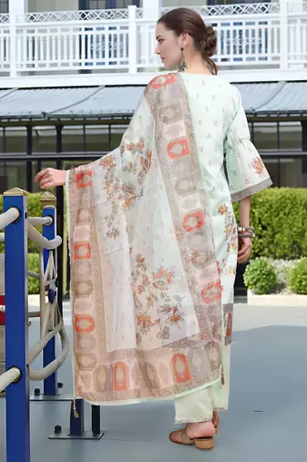 Pista color linen digital printed readymade suit for trendy looks