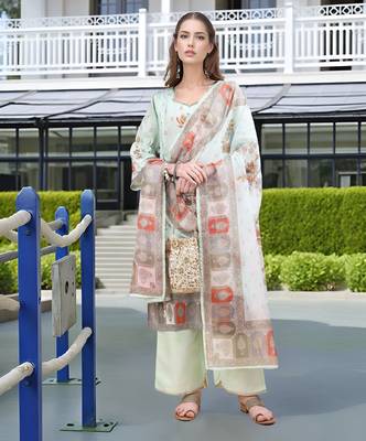 Pista color linen digital printed readymade suit for trendy looks 4