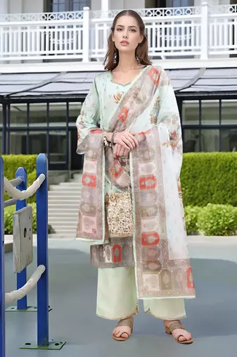 Pista color linen digital printed readymade suit for trendy looks