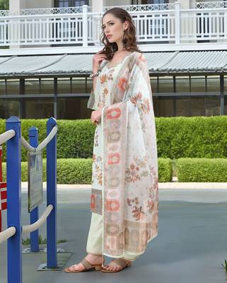 Pista color linen digital printed readymade suit for trendy looks 5