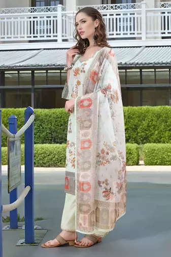 Pista color linen digital printed readymade suit for trendy looks