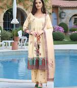 Beige color linen fabric digital printed ethnic readymade suit for trendy looks