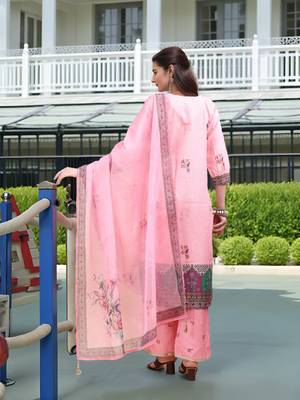 Pink color linen digital printed readymade suit for trendy looks 2