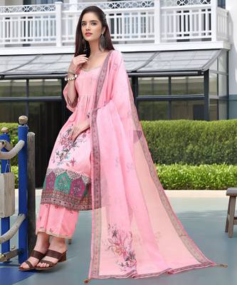 Pink color linen digital printed readymade suit for trendy looks 5