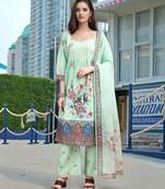 Sea green color linen fabric digital printed ethnic readymade suit for trendy looks