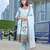 Sky blue color linen fabric digital printed ethnic readymade suit for trendy looks