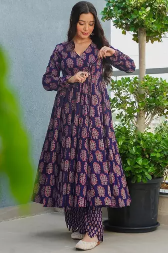 Purple color stylish top with bottom for graceful party looks