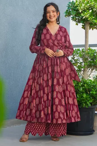 Maroon color stylish top with bottom for graceful party looks