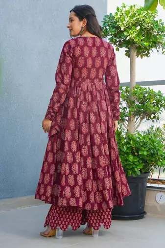 Maroon color stylish top with bottom for graceful party looks