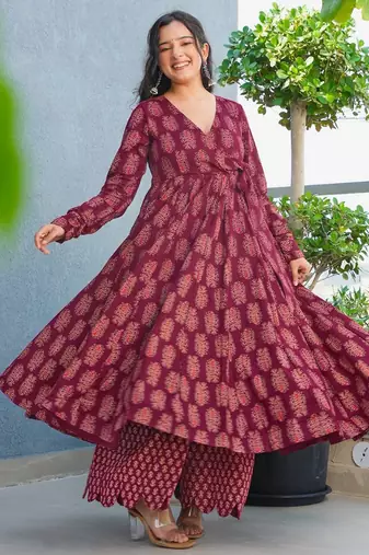 Maroon color stylish top with bottom for graceful party looks