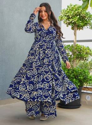 Blue color stylish top with bottom for graceful party looks 1